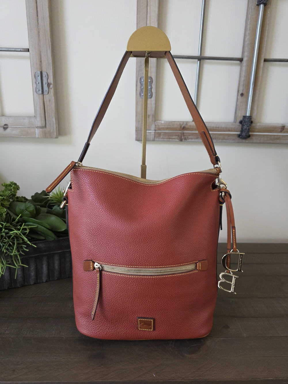 Dooney & Bourke Pebble Grain Zip Sac Terra Cotta Leather Shoulder Bag